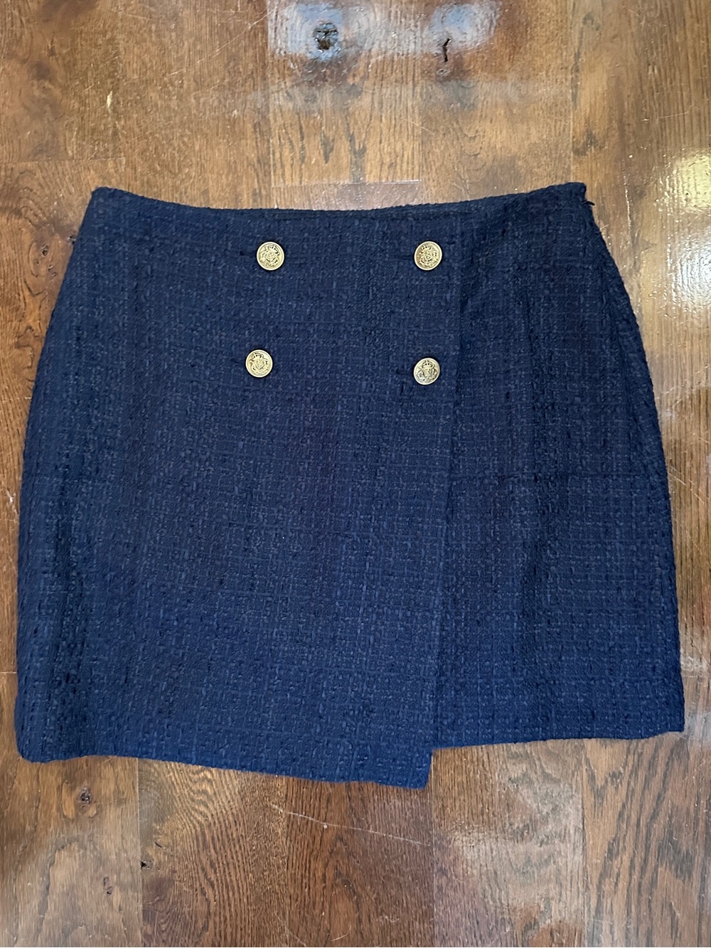 NWT LOFT Navy Tweed Mini Skirt with Gold Buttons